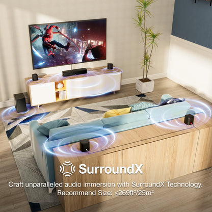 Aura A40 Soundbar – Surround Sound Systeem – Home Cinema Geluid – Draadloze Speaker – Thuisbioscoop Audio – 7.1 Surround Met App Bedienig – Krachtige 4-inch Subwoofer - QUORE