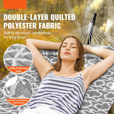 Hangmat - Hangmat voor Twee Personen - Hanging Chair - Hamac - Hammock Chair -  Vrijstaande hangmat - Dubbel gewatteerde stof - 12FT - Stalen standaard - Draagvermogen van 480 lbs - Dubbele hangmat - voor buitenpatio, tuin, strand