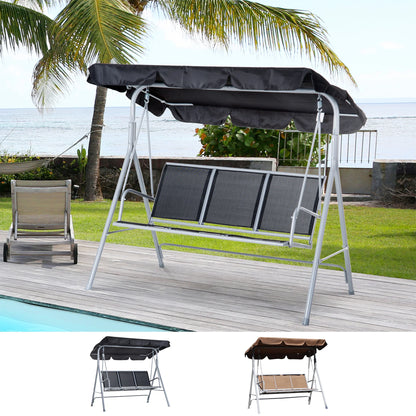 Tuinschommel - Schommelbank - Hangbank - 3 Persoons - Verstelbare Rugleuning - en Zonnescherm - 240kg Draagkracht - Ademend Textilene - Weerbestendig - Metalen Frame - Outdoor - 171x108x154 cm - voor Balkon - Tuin of Terras - Bruin