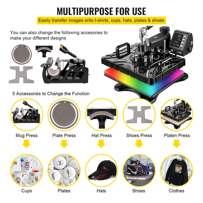 Transferpers – Hittepers – Warmte Persmachine – Heat Press – Drukpers – 6-in-1 Multifunctioneel – Grote 38x29 cm Verwarmingsplaat