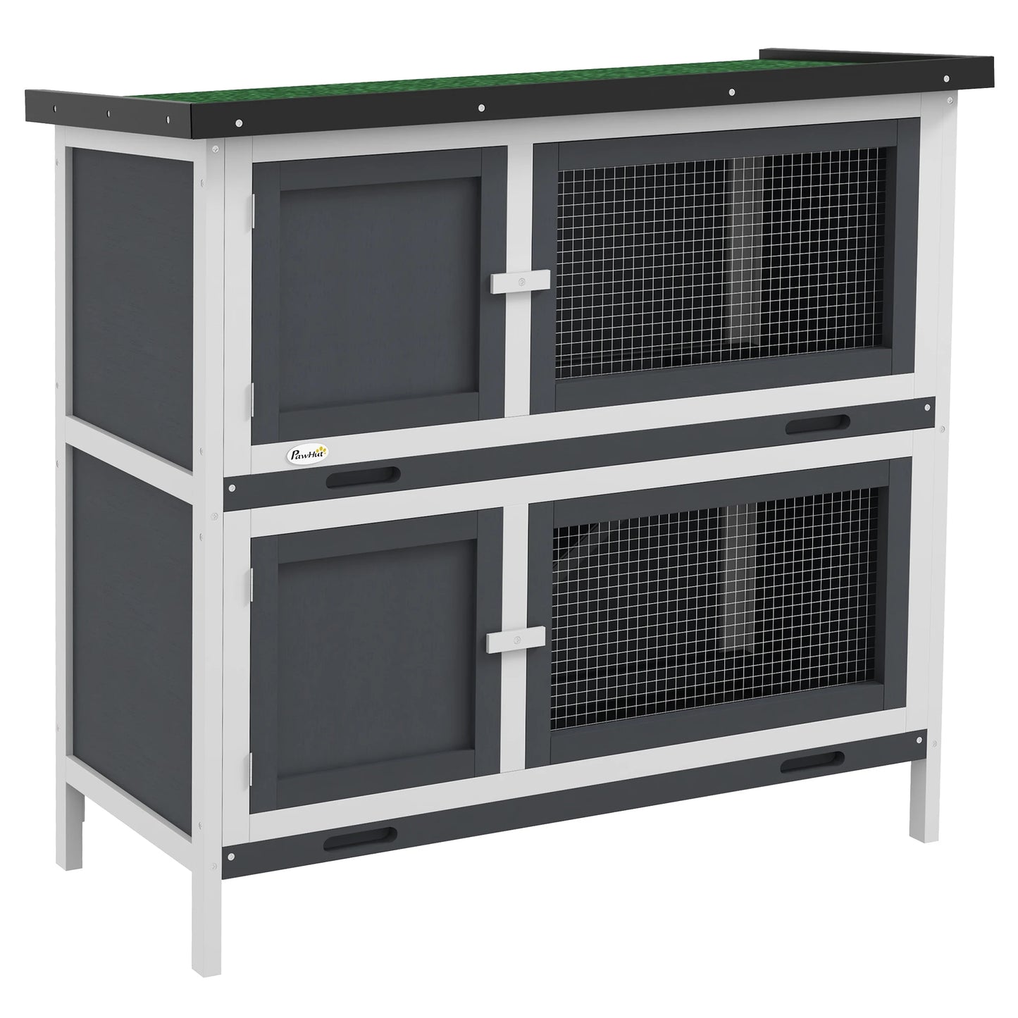 Dierenren – Konijnenhok – Caviakooi – Huisdierenverblijf – 2-Laags – Weerbestendig Dak – Eenvoudig Schoon Te Maken - 97 x 44 x 91 cm - Grijs