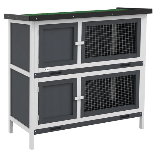 Dierenren – Konijnenhok – Caviakooi – Huisdierenverblijf – 2-Laags – Weerbestendig Dak – Eenvoudig Schoon Te Maken - 97 x 44 x 91 cm - Grijs