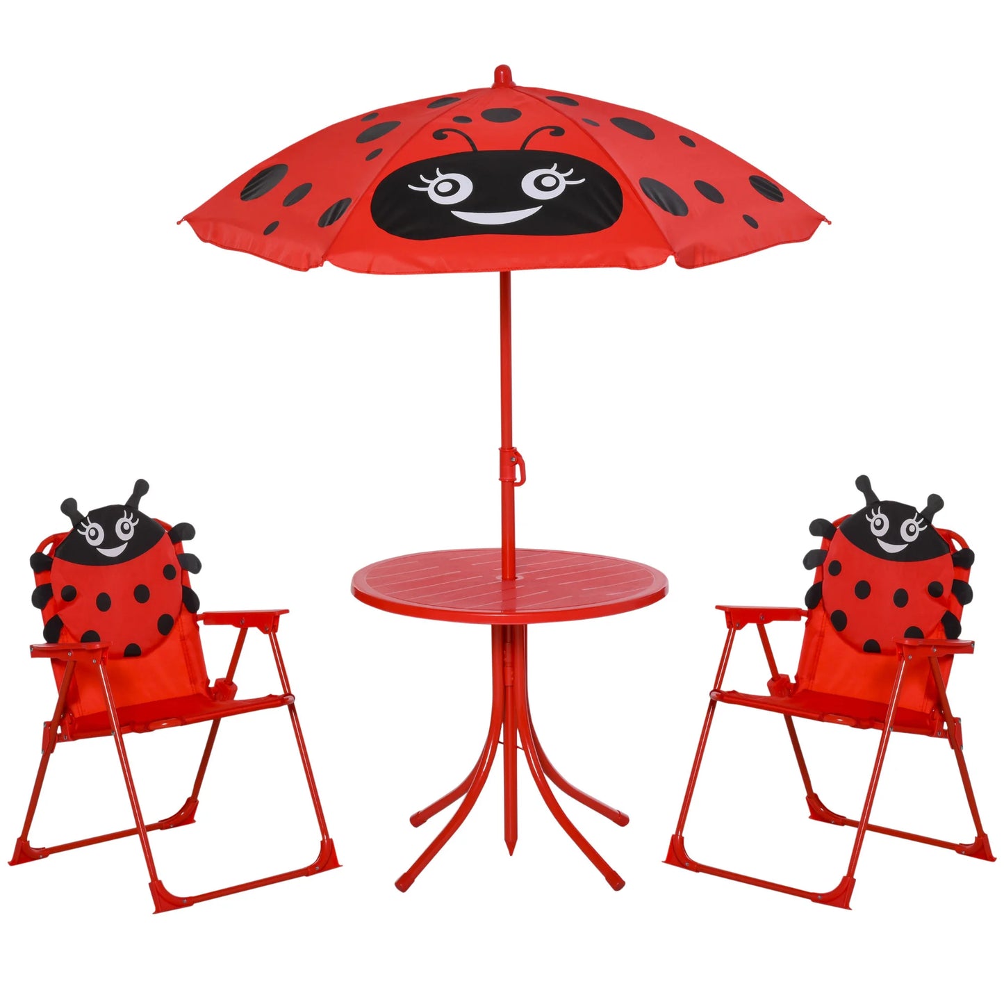 Kinder Tuinmeubelen - Kinder Tuinset - Tuintafel met Stoelen - met Verstelbare Paraplu - Opvouwbare - Stalen Tafel en Stoelen - voor Balkon - Balkonset 2 Personen - Rood - QUORE