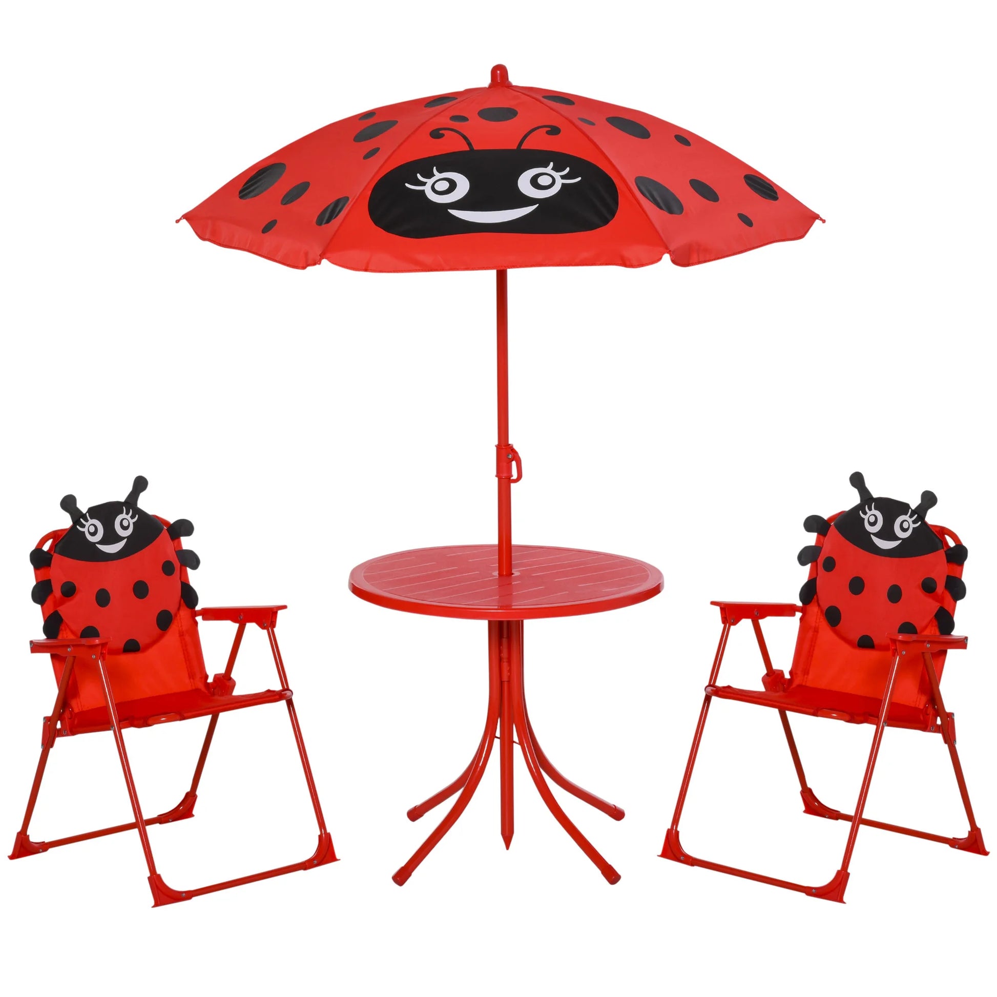 Kinder Tuinmeubelen - Kinder Tuinset - Tuintafel met Stoelen - met Verstelbare Paraplu - Opvouwbare - Stalen Tafel en Stoelen - voor Balkon - Balkonset 2 Personen - Rood - QUORE