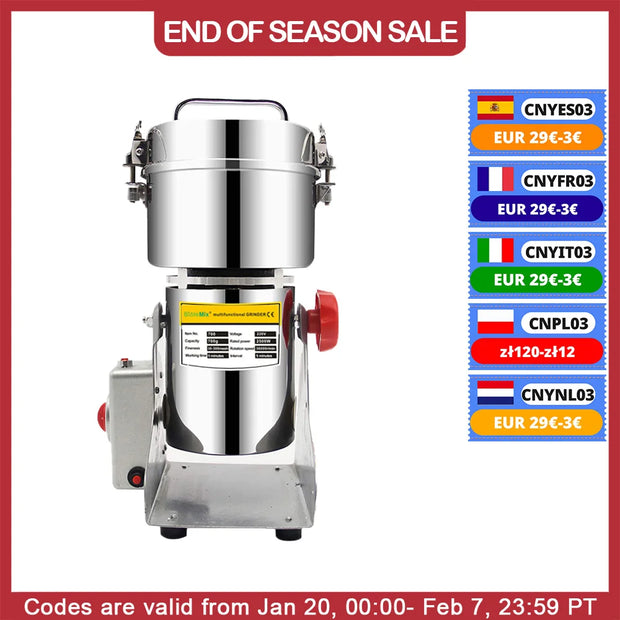 Kruidenmolen - Kruidenmolen Elektrisch - Specerijenmolen - Graanmolen - Kruidenmaler - Elektrische Koffie Molen - 800g - Zilver