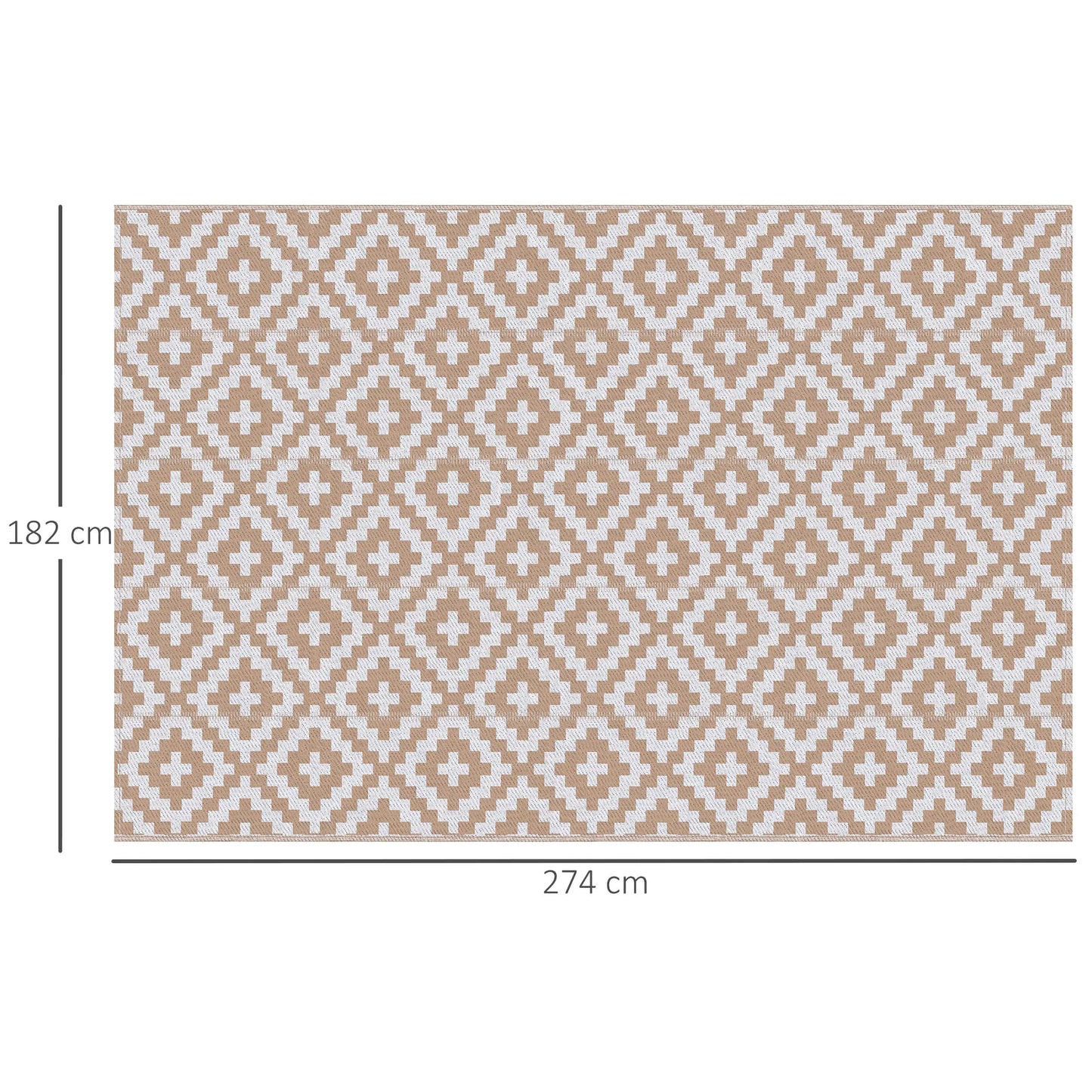Buiten Vloerkleed - Buitentapijt - Opvouwbaar - UV-bestendig - Waterdicht - Tapijt  - Rhombus Geometric Pattern - voor Buiten - Balkon - Strand - Picknick -Terras - Polypropyleen - 182 x 274 cm - Koffie/Wit