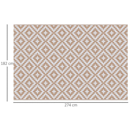 Buiten Vloerkleed - Buitentapijt - Opvouwbaar - UV-bestendig - Waterdicht - Tapijt  - Rhombus Geometric Pattern - voor Buiten - Balkon - Strand - Picknick -Terras - Polypropyleen - 182 x 274 cm - Koffie/Wit