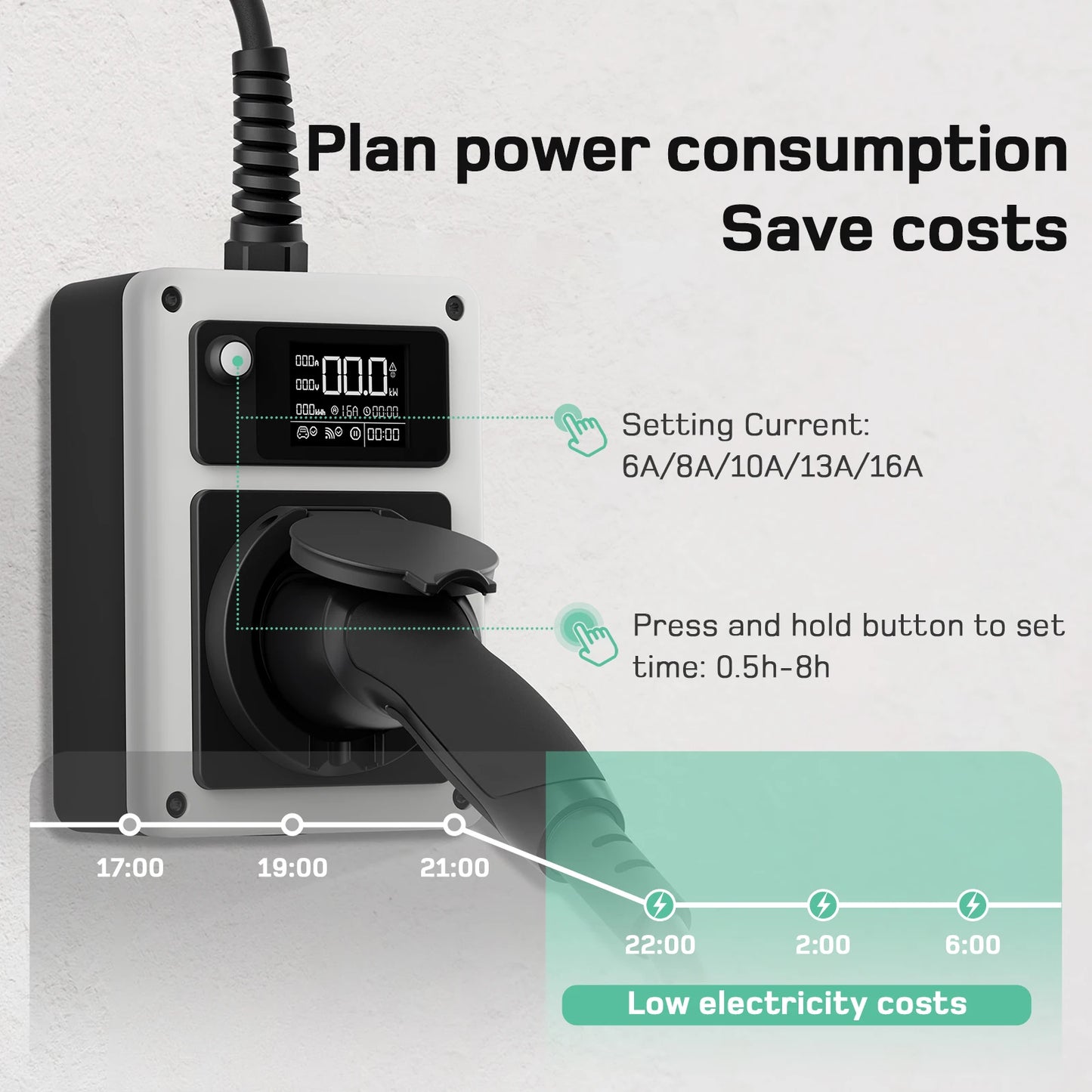Mobile Wallbox – EV Oplader – Laadstation – Elektrische Autolader – Type 2 Stopcontact – 11kW Met App – Flexibel Laden – Ingebouwde Elektriciteitsmeter
