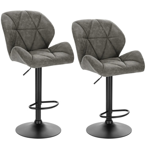 Adjustable Bar Stool - Bar Stool - Bar Stools with Backrest - Set of 2 - 360° Rotatable - Gas Spring - Steel Footrest - Leather Seat - Gray Leather