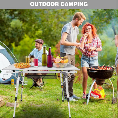 Campingtafel - Opvouwbaar - Picknick - Draagbare - Vouwtafel Buiten - Inklapbare - Aluminium - met Opbergrek - Stalen Frame - Lichtgewicht - Weerbestendig - Tuin - Balkon - 90x53 cm - Wit