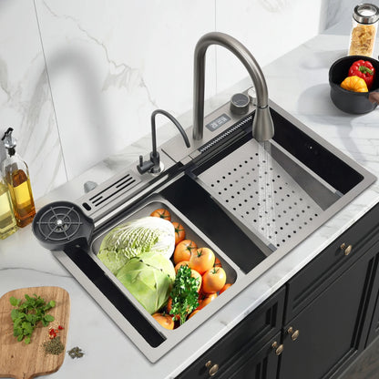 Keukenspoelbak – Spoelbak – Afwasbak – Keukensink – Wasbak – Slimme Temperatuurregeling – Roestvrij Staal 75x46x22 cm – Modern Zilver