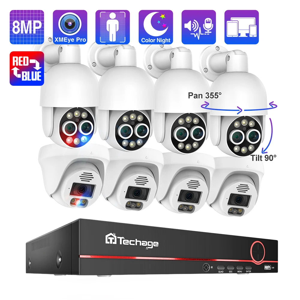 8CH 8MP 4K HD H.265 POE система охранной камеры обнаружения человека наружная внутренняя система видеонаблюдения - QUORE