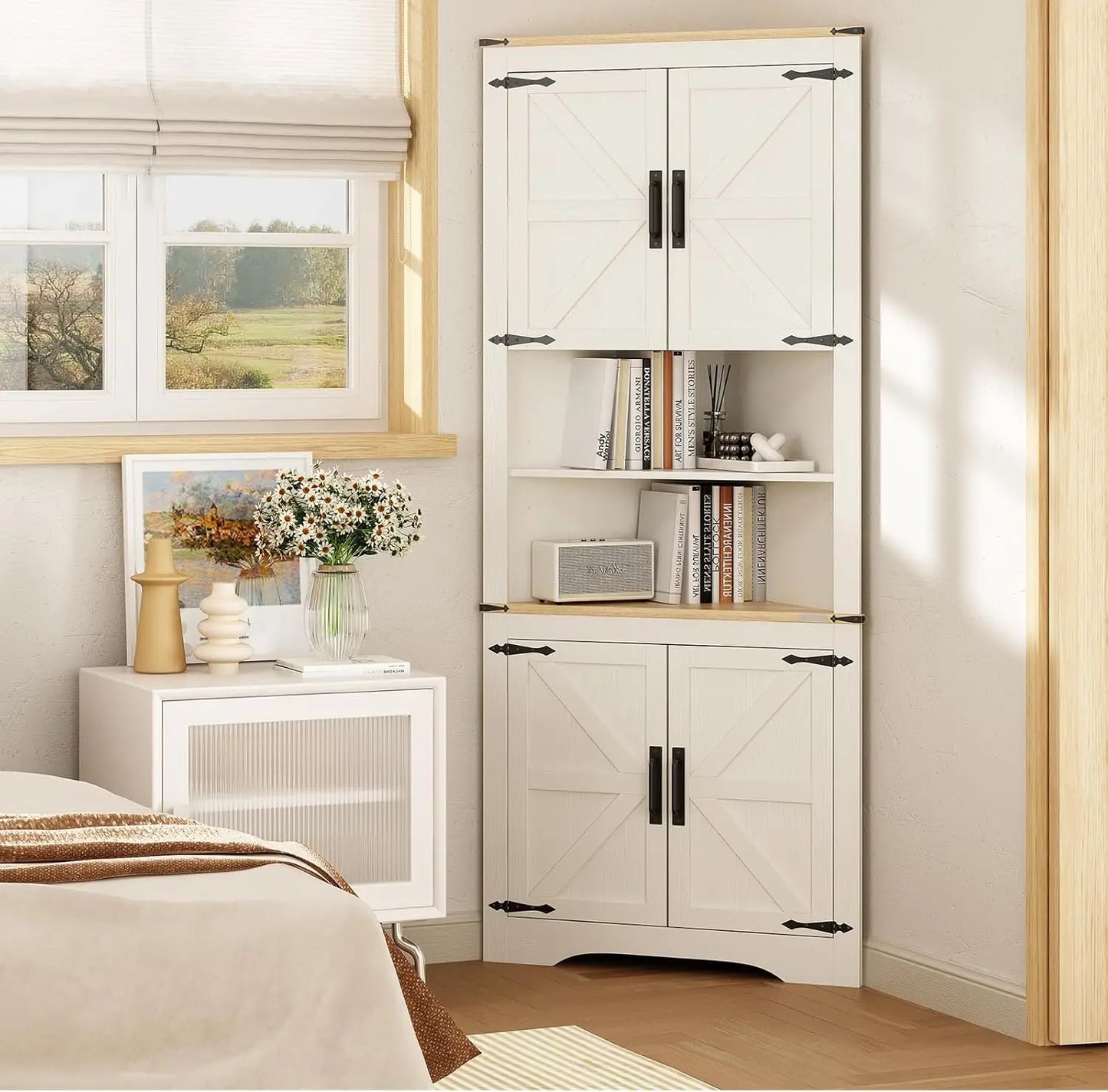 Hoekkast – Hoekmeubel – Opbergkast – Vitrinekast – Verstelbare Planken – Waterbestendig – Antikantel Veiligheid - 70 x 36 x 179 cm - Wit