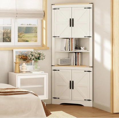Hoekkast – Hoekmeubel – Opbergkast – Vitrinekast – Verstelbare Planken – Waterbestendig – Antikantel Veiligheid - 70 x 36 x 179 cm - Wit