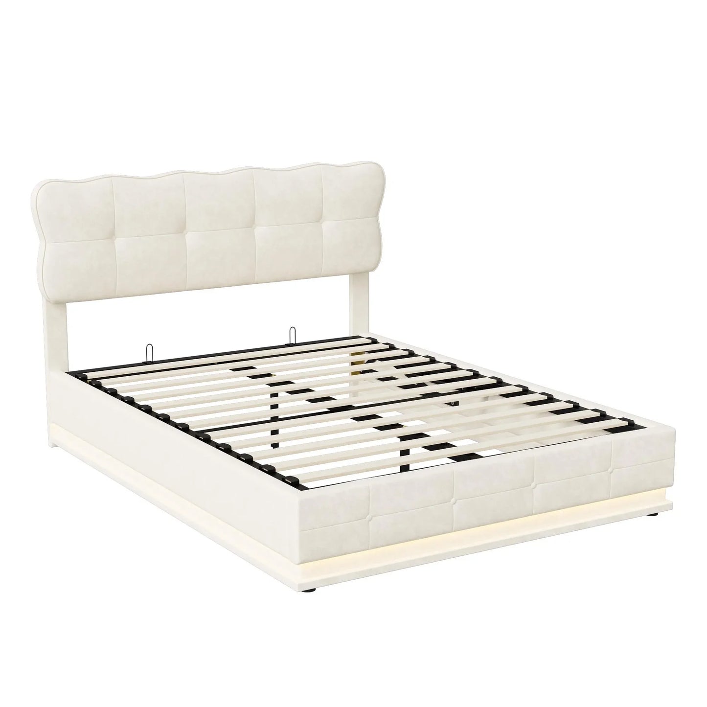 Bedframe – Bed – Ledikant – Opbergbed – Tweepersoonsbed – Velvet Hoofdeinde – Hydraulische Opbergruimte