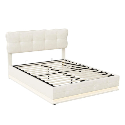 Bedframe – Bed – Ledikant – Opbergbed – Tweepersoonsbed – Velvet Hoofdeinde – Hydraulische Opbergruimte
