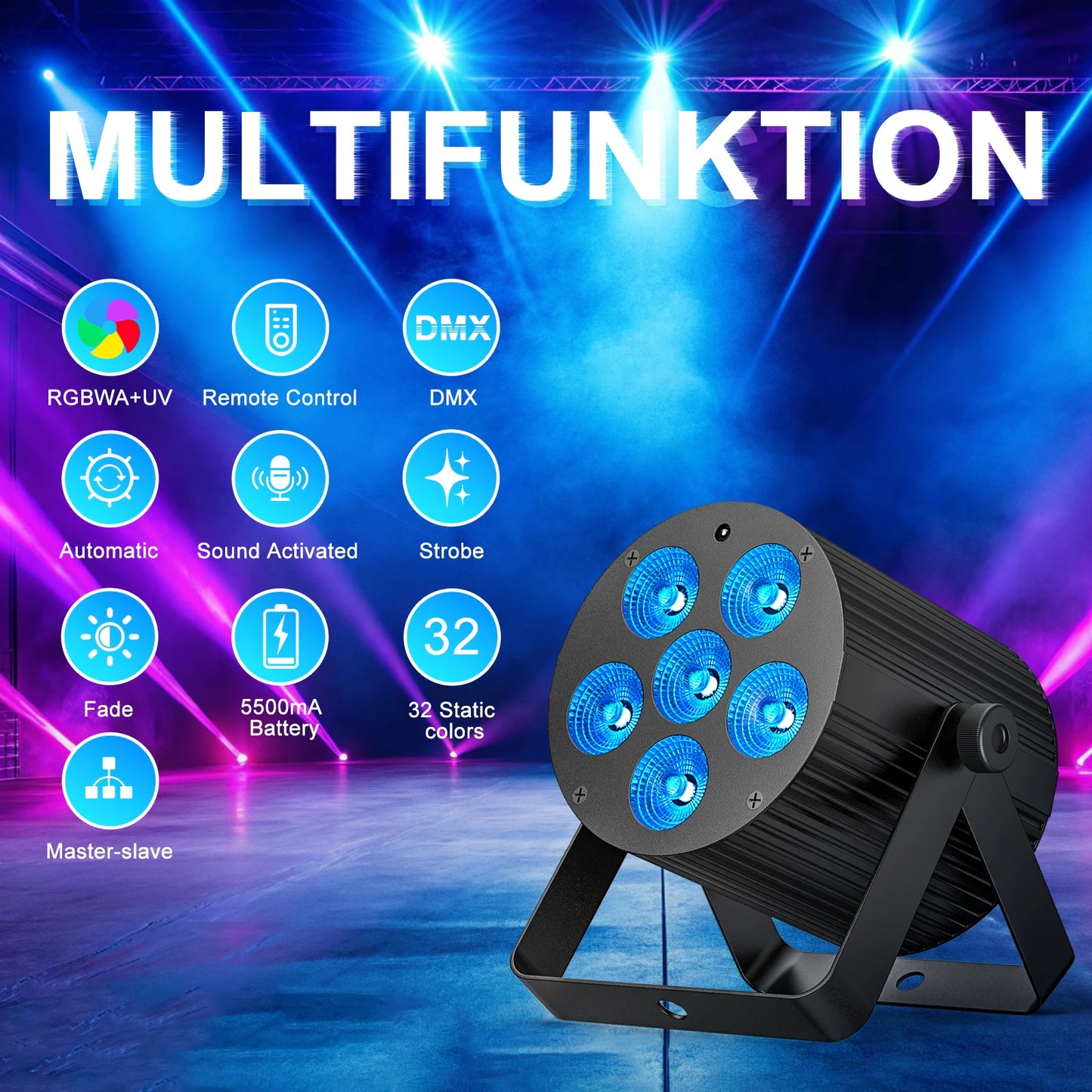 Led Par Licht – LED Discolamp – Podiumverlichting – DJ Verlichting – Feestverlichting – 60W Vermogen – RGBWAUV Kleurenmix