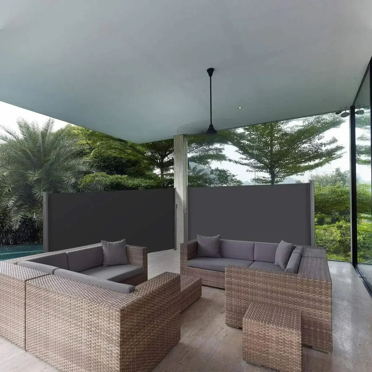 Windscherm - Tuinscherm - Uitschuifbaar Windschermen - Zijluifel - 3.5x1.8m - Outdoor Privacy Scherm – Zonnescherm en Windbescherming – Geschikt voor Terras, Tuin en Zwembad -Zwart