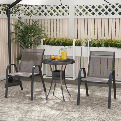 4-delige stapelbare tuinstoelenset met armleuningen – metalen frame – textilene – balkonstoelen – grijs – 150 kg draagvermogen