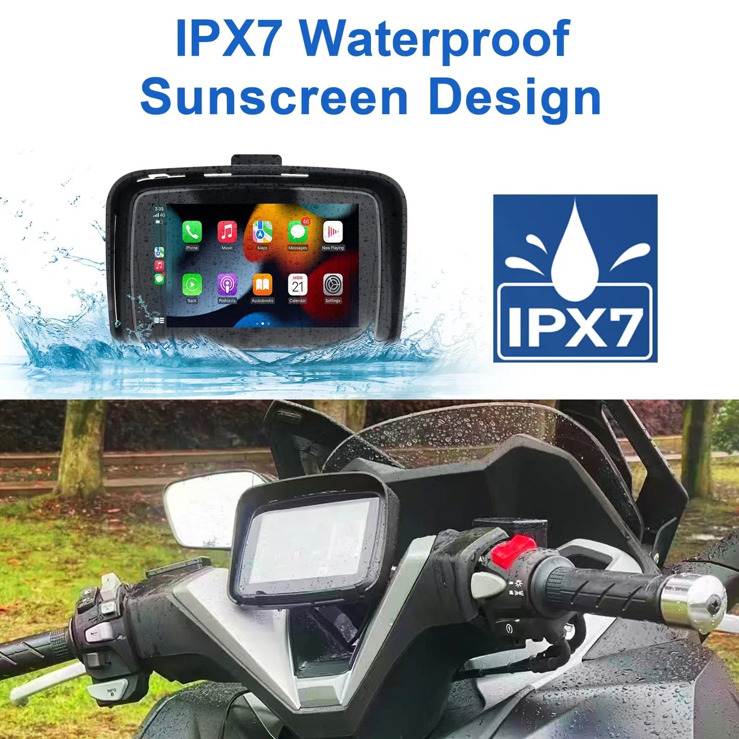 GPS Navigator Motorfiets – Motorfiets GPS Navigatie – Motorfiets CarPlay Scherm – Android Auto Motorfiets – Waterdichte Motor GPS Display – 5 Inch IPS Touchscreen – Draadloze CarPlay & Android Auto
