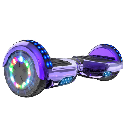 RCB - Hoverboard - Oxboard - voor Kinderen en Volwassenen - 6,5 inch - Kleurrijke LED-verlichting - Segways met Bluetooth - Chroom Paars - QUORE