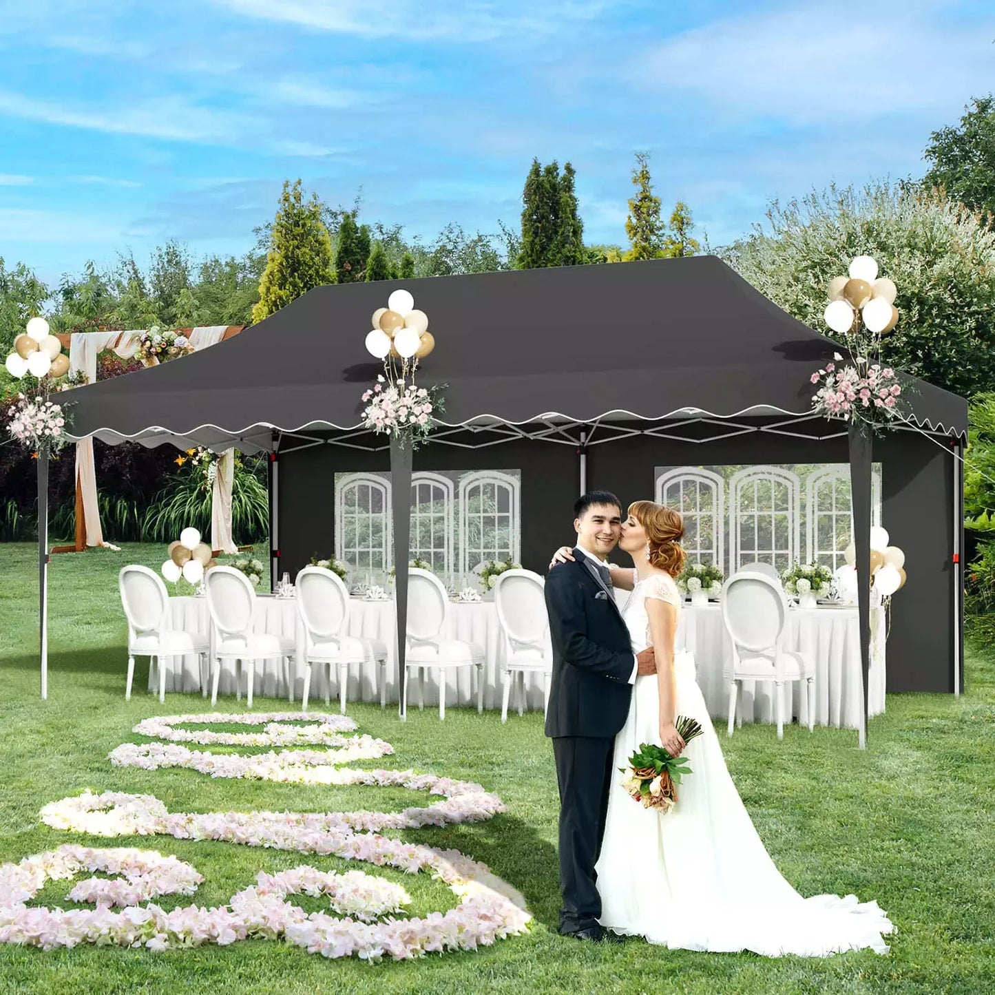 Tuinpaviljoen - Partytent - Partytenten - Paviljoen - Easy up Partytent - 3x6m - Waterdicht - Opvouwbare - Heavy-Duty - Inclusief 6 Zijpanelen – UV 50+ Bescherming - Grijs