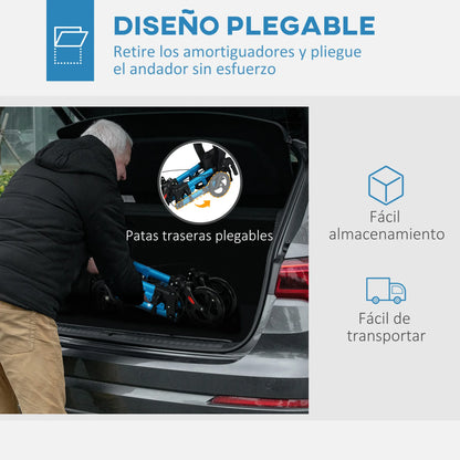 Rollator – Wandelwagen – Looprek – Mobiliteitswagen – Rollator Met Zitje – Lichtgewicht Aluminium – Inklapbaar - 66 x 65 x 80-93 cm - Blauw