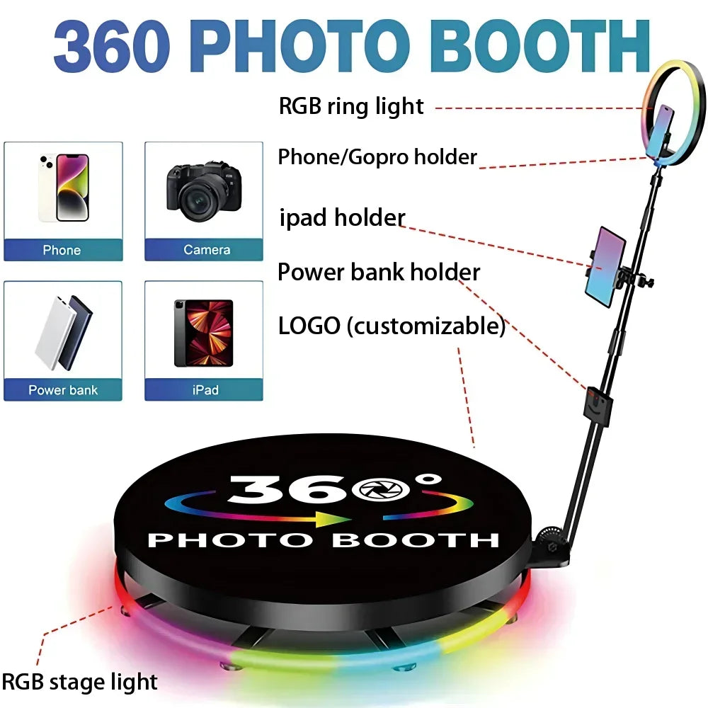 360° Fotobooth – Fotostation – Selfiestick – Tripod – Vlog Statief – Massief Metaal – Geschikt Voor Smartphone, GoPro & Camera’s