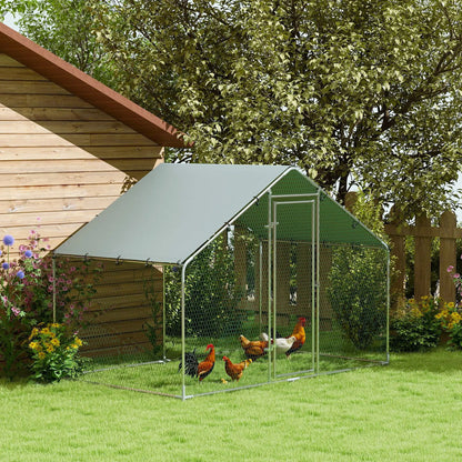Kippenren – Kippenhok – Pluimveerek – Hennenren – Buitenren – Zilver 300x340x190 cm – Verzonken Stalen Buizen – Waterdichte UV-bestendige Oxford Hoes