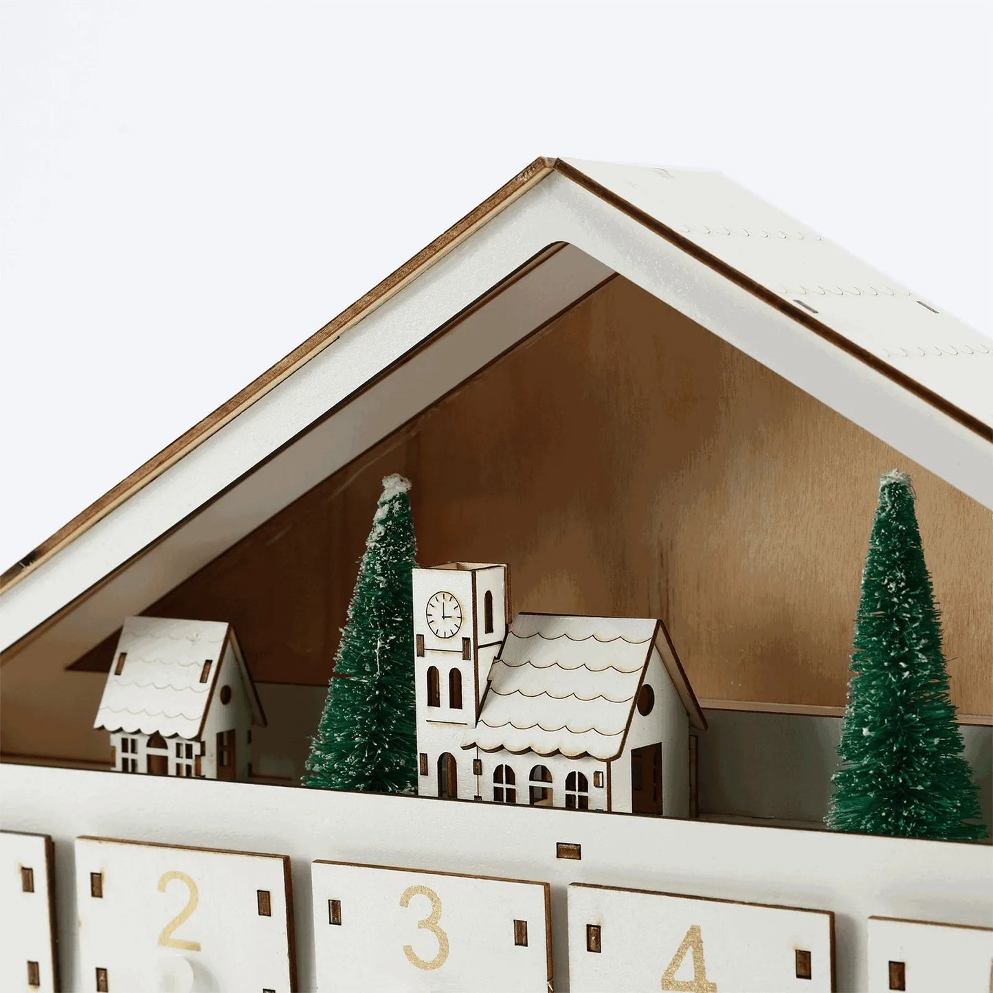 Advent Calendar - Wooden Christmas Advent Calendar House - LED Lights - 24 Days Countdown - Organization Figures Room Decoration - Toys - Playset