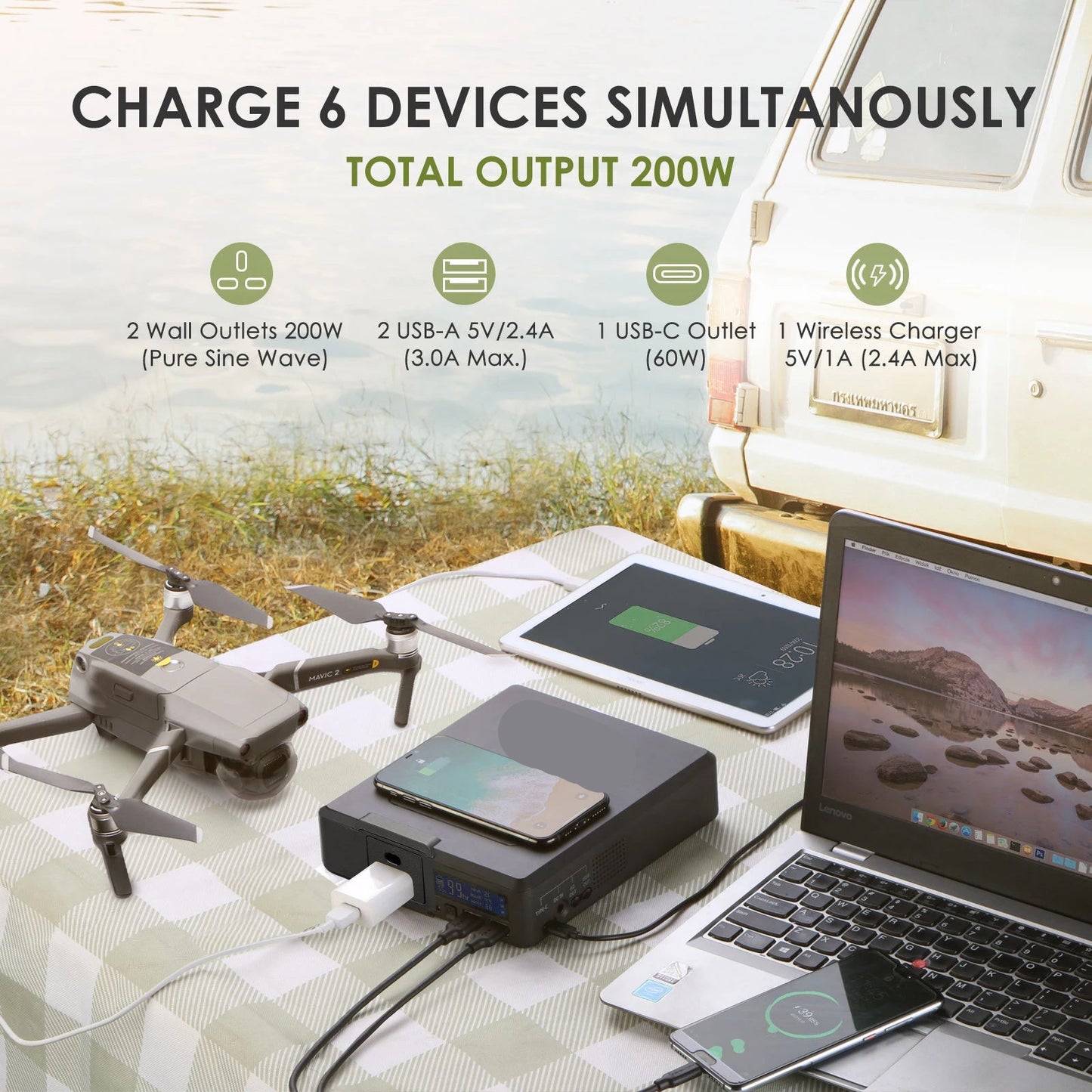 Powerstation - met 100W Opvouwbaar Zonnepaneel - Draagbare - Solar Generator - Stroomgenerator - 200W - Voor Camping, Reizen en Off-grid Energie - QUORE