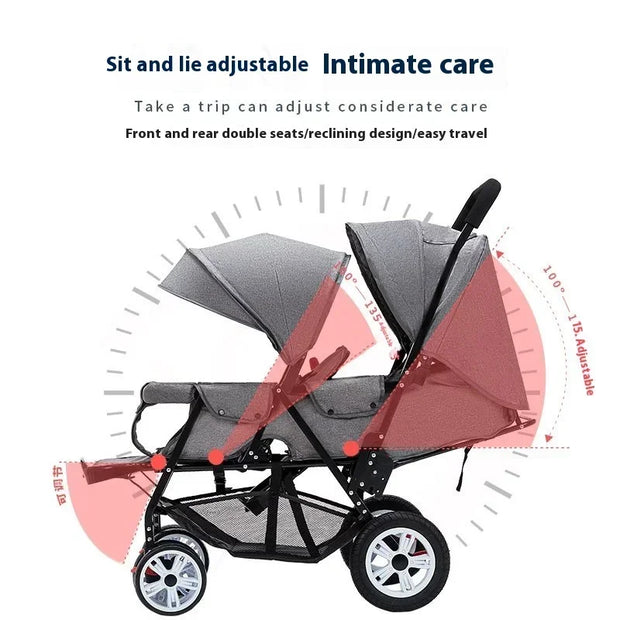 kinderwagen - Jogging buggy - Runner - Lichtgewicht kinderwagen - Baby kinderwagen - Kinderwagen - Dubbele kinderwagen - Kinderwagen met twee Zitplaatsen - Opvouwbare kinderwagen - Voor- en Achterstoelen voor Baby's - Zwart