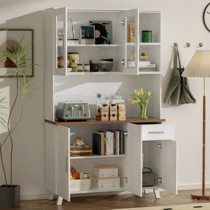 Dressoir – Hoge Kast – Opbergkast – Woonkamermeubel – Buffetkast – Spaanplaat – Glazen Deuren