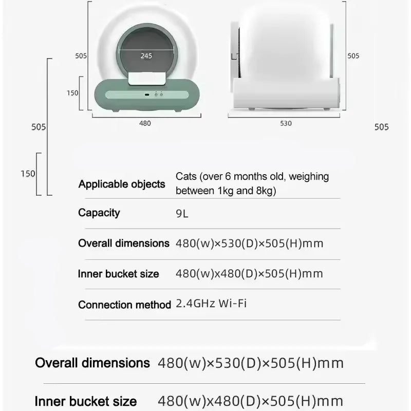 Automatische Kattenbak - Kattenbakvulling - Kattentoilet - met Zelfreinigende Functie - App Controle - 65l Smart Cat Wc - Deodorizati Afneembare - 48 x 53 x 50 cm - Wit