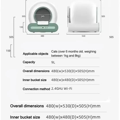 Automatische Kattenbak - Kattenbakvulling - Kattentoilet - met Zelfreinigende Functie - App Controle - 65l Smart Cat Wc - Deodorizati Afneembare - 48 x 53 x 50 cm - Wit
