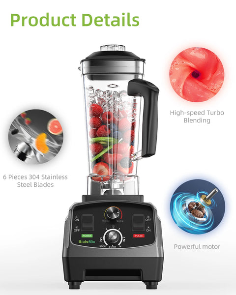 Blender - 2L Jar - Smoothie Maker - Blender Smoothie - 45000RPM - 2200W - 3HP - BPA Free - Gray