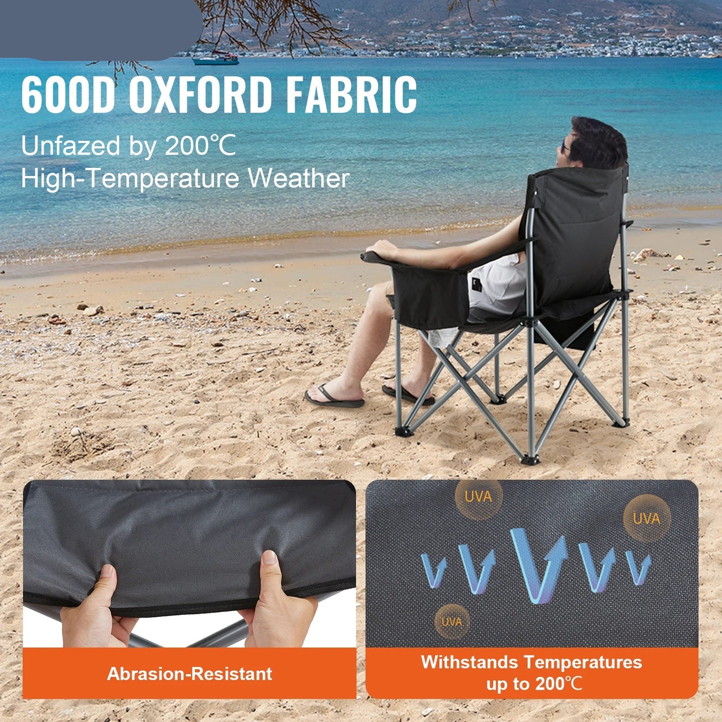 Campingstoel - Vouwstoel - Opvouwbaar - Viss - Strand - Picknick - Inklapbaar - Lichtgewicht - Outdoor Stoel - Lendensteun - Gevoerde Armleuningen - Zwart