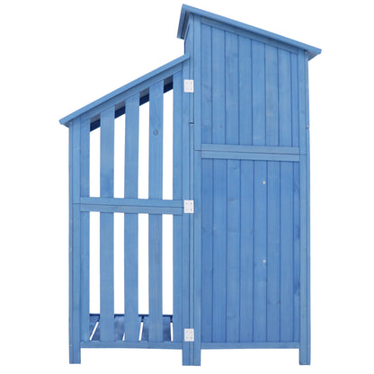 Houten Tuinkast - Buitenkast - Gereedschapsschuur - Gereedschapskast - Gereedschapshuisje - met Schappen - Waterdicht Tuinhuisje - 124x46x174 cm - Voor Balkon - Tuin - en Terras - Blauw