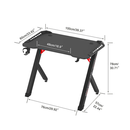 Gaming Bureau - met RGB LED Verlichting - Gaming Tafel - Gaming Desk - Computer Tafel - Computer Bureaua - 100x60x78cm - Metaal & Carbon MDF - Zwart