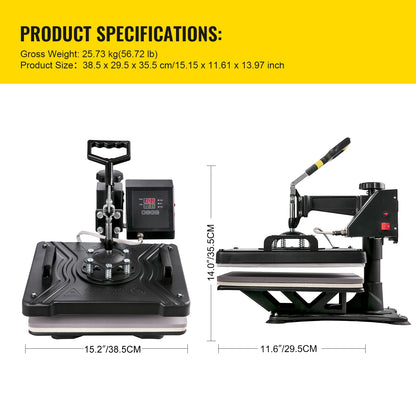 SucceBuy 5 6 8 in 1 Heat Press Machine T shirt Heat Transfer Printer Muntifunctional Sublimation Mug/Latte Mug/Hat/Plate/Bottle