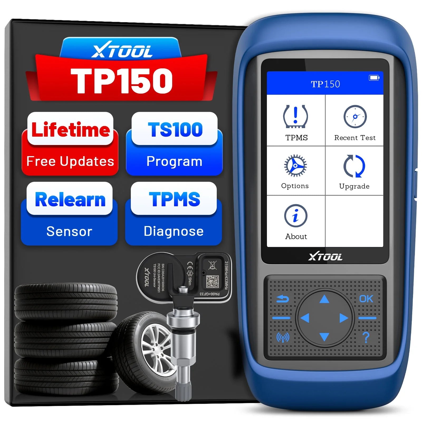 TPMS Programmer – Bandenspanningsmeter – TPMS Diagnosetool – Sensor Activator – TPMS Relearn Tool – Werkt Met 315 & 433 MHz – Inclusief 4 PCS TS100 Sensoren - QUORE