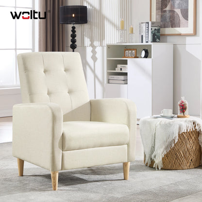 Loungestoel – Fauteuil – Relaxstoel – Leesstoel – Zetel – Beige Linnen Bekleding – Massief Houten Poten – Ergonomisch Zitcomfort