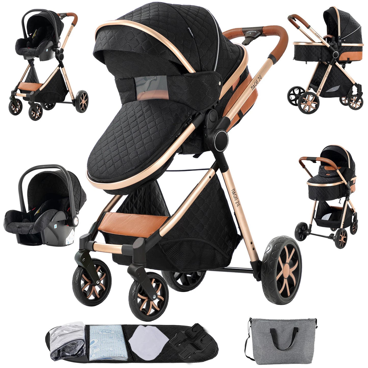 3-in-1 Baby Stroller Travel System High Landscape Bassinet Car Seat Lightweight Frame with One-Hand Folding Feature Baby Items