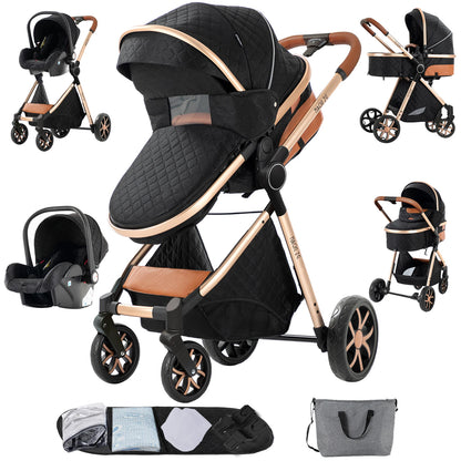 3-in-1 Baby Stroller Travel System High Landscape Bassinet Car Seat Lightweight Frame with One-Hand Folding Feature Baby Items
