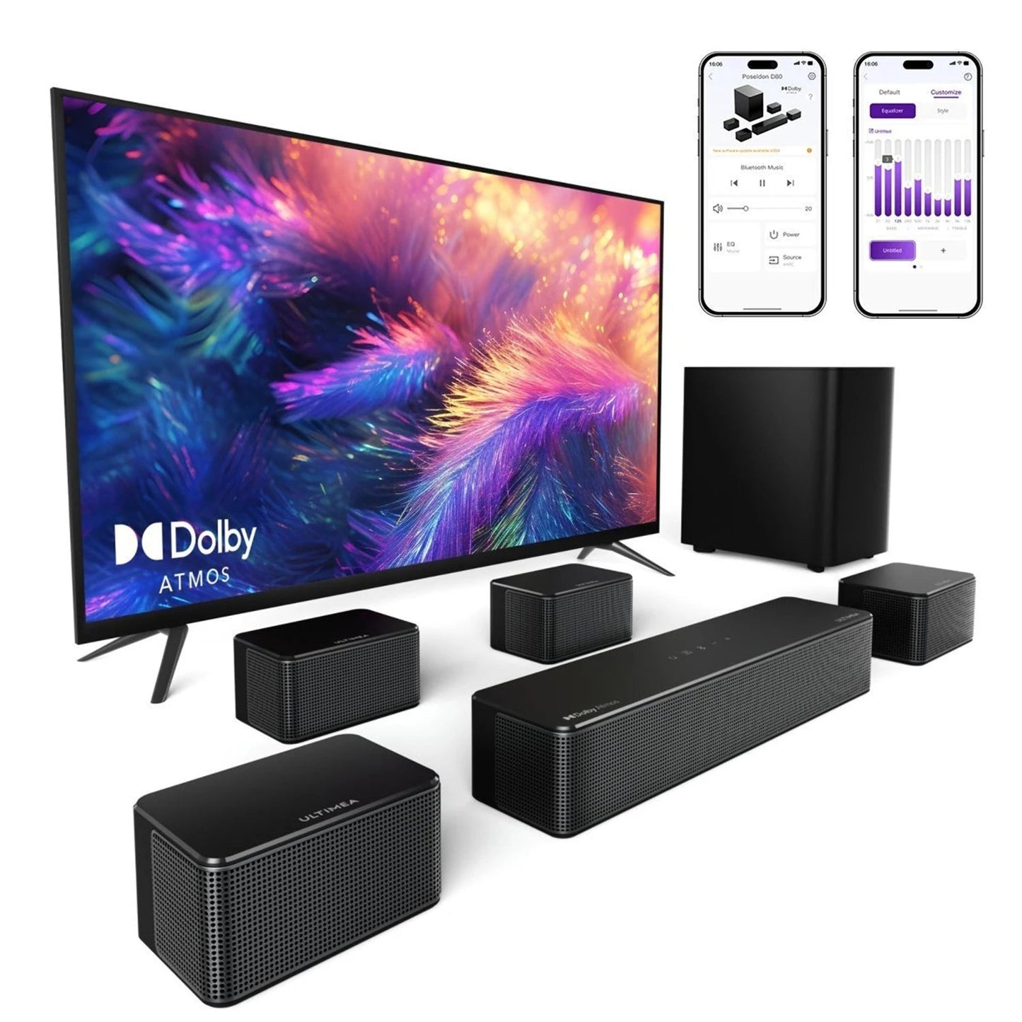 7.1 Soundbar – Home Cinema Geluidssysteem – Surround Sound Speaker – Draadloze Subwoofer – 460W Vermogen – Dolby Atmos 3D Geluidsbeleving – App Bedienbaar