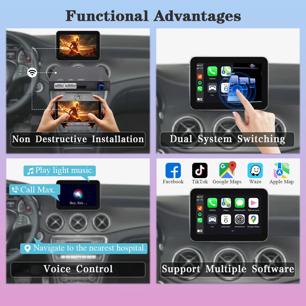Draadloze CarPlay Adapter – Android Auto Converter – Wireless Smartphone Connector – MirrorLink Interface – Voor Mercedes-Benz NTG 4.5/5.0 – Ondersteuning Achteruitrijcamera – Eenvoudige Plug & Play Installatie