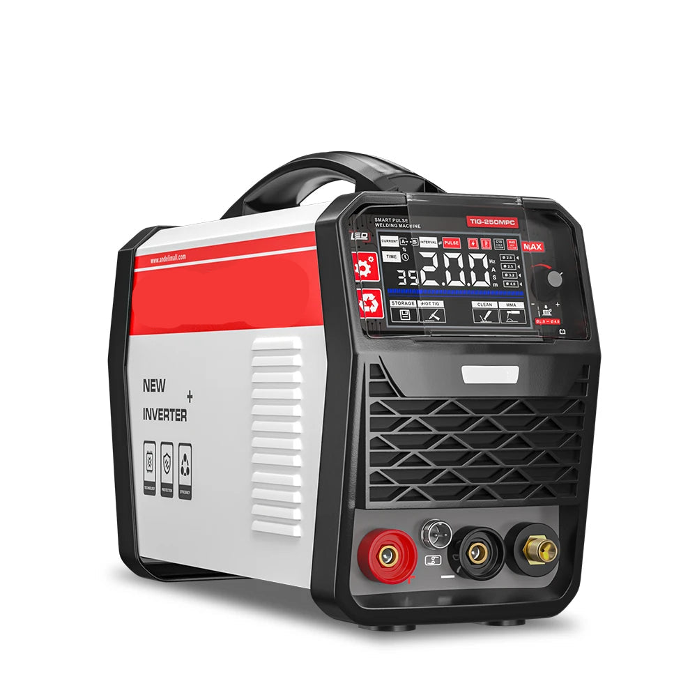 Elektrode Lasmachine - Lasmachine - Lasapparaat - Digitaal Inverterlassen - Draagbare - met Pulse HF - Tig Arc - DC Inverter Tig  - 39.6 x 14.2 x 26.8 cm - Rood & Wit
