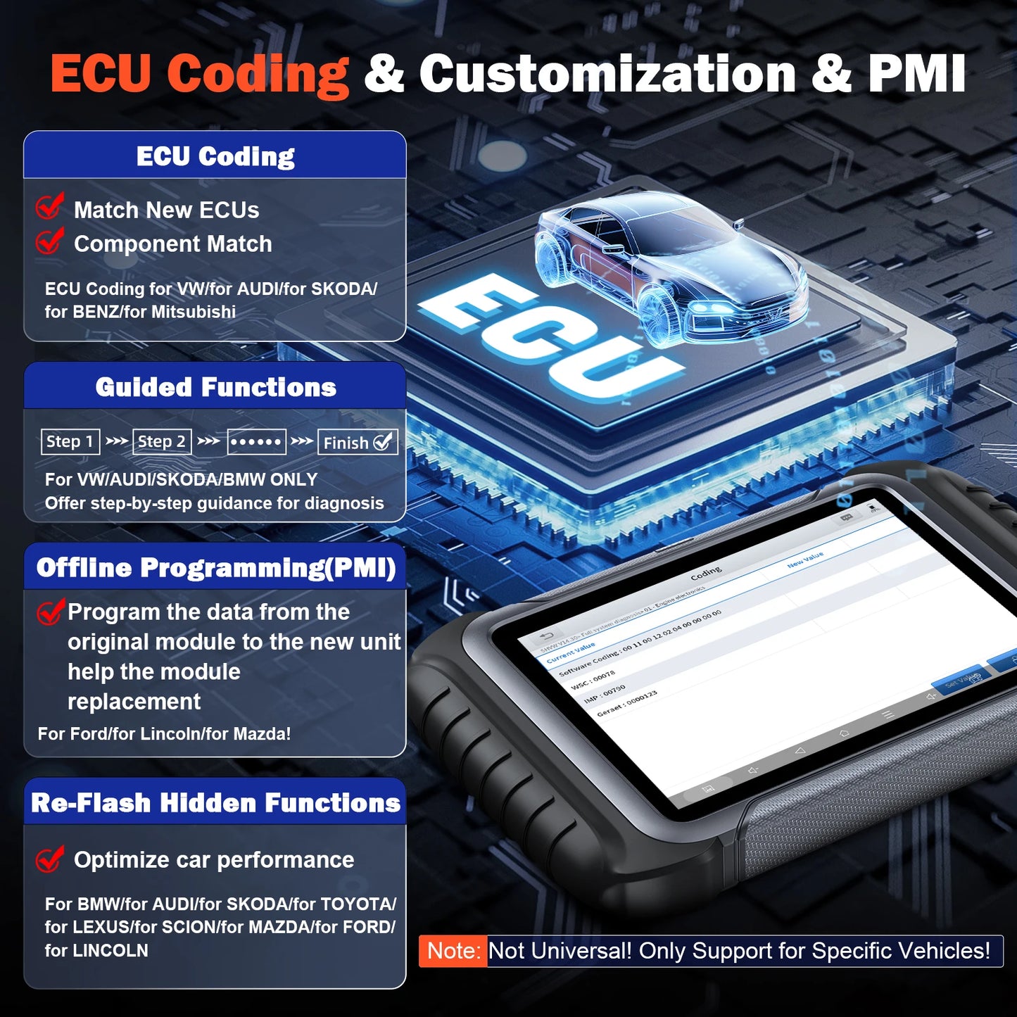 Autodiagnose Scanner – Sleutelprogrammering – ECU Codering – Foutcode Uitlezen – Touchscreen 8-Inch – Wifi – 42+ Onderhoudsfuncties