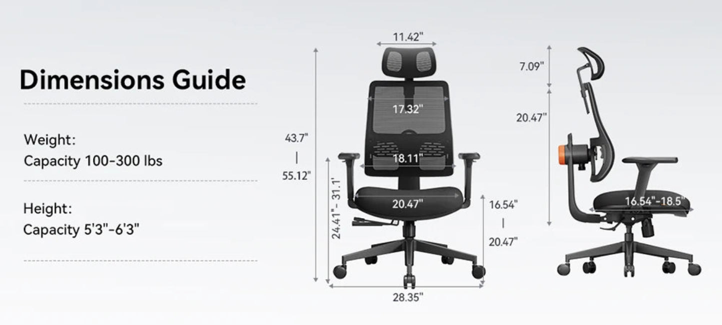 Ergonomische Bureaustoel – Comfortabele Bureaustoel – Verstelbare Stoel – Mesh Bureaustoel – Automatisch Lendesteun-Systeem – 3D Verstelbare Armleuningen - Zwart