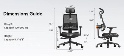 Ergonomische Bureaustoel – Comfortabele Bureaustoel – Verstelbare Stoel – Mesh Bureaustoel – Automatisch Lendesteun-Systeem – 3D Verstelbare Armleuningen - Zwart